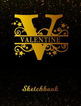 Paperback Valentine Sketchbook: Letter V Personalized First Name Personal Drawing Sketch Book for Artists & Illustrators Black Gold Space Glitter Effe Book