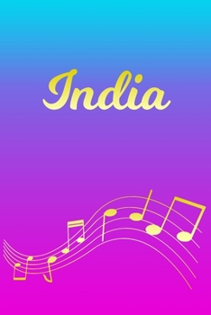 Paperback India: Sheet Music Note Manuscript Notebook Paper - Pink Blue Gold Personalized Letter I Initial Custom First Name Cover - Mu Book