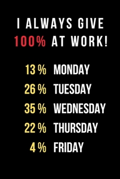 I ALWAYS GIVE 100% AT WORK: OFFICE FUNNY GAG JOURNAL: Best Office Gift for Coworkers, Colleagues, Subordinates, Boss;  Laughable Gag Gifts Great for ... You and more...; 120 Lined Page 6x9 inches.