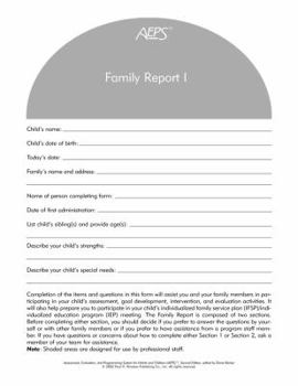 Paperback Assessment, Evaluation, and Programming System for Infants and Children (Aeps(r)), Family Report I: Birth to Three Years Book