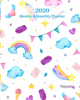 Paperback Believe In Magic 2020 Weekly and Monthly Planner: Rainbow Hearts with wings Stars Ice Cream - Monthly Calendar with U.S./UK/ Canadian/Christian/Jewish Book