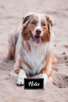 Australian Shepherd Dog Pup Puppy Doggie Notebook Bullet Journal Diary Composition Book Notepad - Lying on Beach: Cute Animal Pet Owner Composition ... Plain Blank Paper Pages in 6” x 9” Inch
