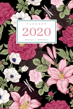 Paperback Planner 2020 Weekly Monthly: 6x9 Full Year Notebook Organizer Small - 12 Months - Jan to Dec 2020 - Vintage Flower Dragonfly Design Black Book