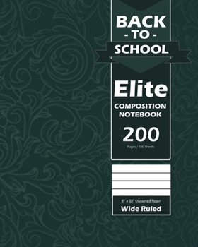Paperback Back To School Elite Notebook, Wide Ruled Lined, Large 8 x 10 In, Grade School, Students, 100 Sheets Olive Green Book