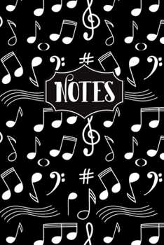 Paperback Notes: Music Notes Pattern Black Background 6"X9" 120 Blank Lined Pages Musical Notes Notebook Book