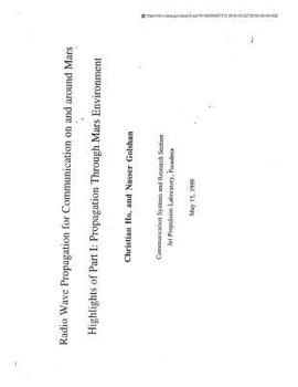 Paperback Radio Wave Propagation for Communication on and Around Mars. Part 1; Highlights: Propagation Through Mars Environment Book