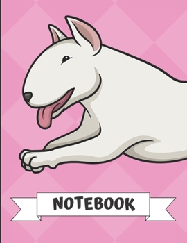 Notebook: Jumping White Bull Terrier Dog Cartoon on a Pink Diamond Background. Book is Filled with Lined Journal Paper for Notes and Creating Writing.