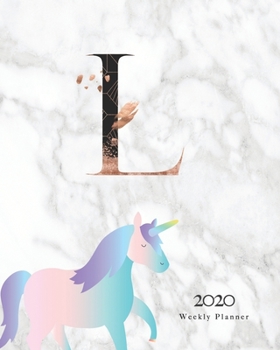 Paperback 2020 Weekly Planner: Magical Unicorn Planner Monogram With Initial "L" on Luxury Gray Marble Book