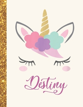 Destiny: Destiny Unicorn Personalized Black Paper SketchBook for Girls and Kids to Drawing and Sketching Doodle Taking Note Marble Size 8.5 x 11