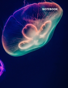 Notebook: Lined Journal Notebook - Neon Colorful Multi-color Jellyfish on Dark Black & Blue Background - Under the Sea - 120 pages - Large (8.5 x 11 inches) - College Ruled