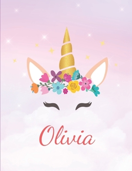 Paperback Olivia: Personalized Unicorn Sketchbook For Girls With Pink Name - Girls Customized Personal journal/ blank book - 8.5x11 110 Book