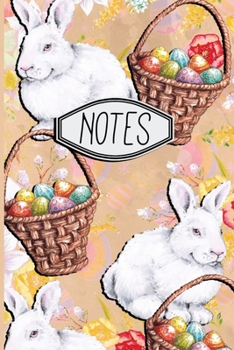 Notes: Easter Bunny and Baskets Pattern with Peach Color Background Notepad 6"x9" 120 Blank Lined Pages