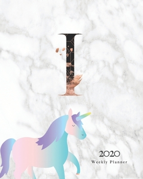Paperback 2020 Weekly Planner: Magical Unicorn Planner Monogram With Initial "I" on Luxury Gray Marble Book