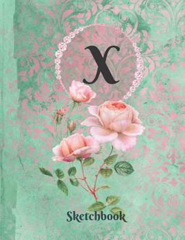 Paperback Basics Sketchbook for Drawing - Personalized Monogrammed Letter X: Framed White Pages Drawing Notebook of Green and Pink Damask Lace with Roses on Glo Book