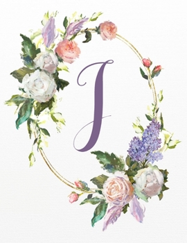 J: White Pink Floral 8.5”x11” Lined Notebook (White Pink Floral Alphabet Series - Letter J)