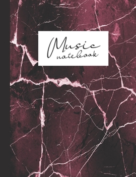 Music notebook: wide staff manuscript paper | 8.5x11 | 120 pages | 8 staves per page | easy to write on | dark red wine marble stone | perfect for students, musicians and composers