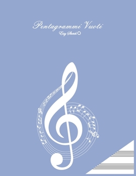 pentagrammi vuoti: A4, 11 x 8,5 inch, 100 pagine. 13 doghe per pagina, copertina blu, chiave muzica, chiave, moderna, con illustrazione. (Italian Edition)