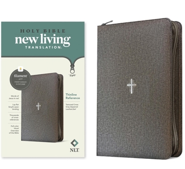 Imitation Leather NLT Thinline Reference Zipper Bible, Filament Enabled (Leatherlike, Textured Cross Gray, Red Letter) Book