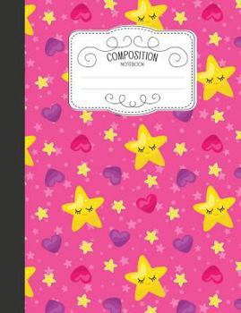 Paperback Composition Notebook: Magical Wide Ruled Comp Books for School - Starfish Pink Purple Hearts Book