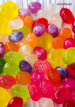 Notebook: Assorted candy in bright colors on the cover of a 7 by 10 inch notebook - Great for gift giving