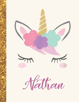 Nathan: Nathan Unicorn Personalized Black Paper SketchBook for Girls and Kids to Drawing and Sketching Doodle Taking Note Marble Size 8.5 x 11