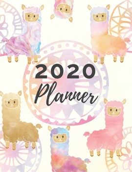 Paperback 2020 Planner: Adorable Pastel Lamas 2020 Weekly and Monthly Calendar Planner With US Holidays (Notes, Tasks, Priorities, Reminders) Book