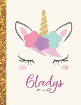 Gladys: Gladys Unicorn Personalized Black Paper SketchBook for Girls and Kids to Drawing and Sketching Doodle Taking Note Marble Size 8.5 x 11