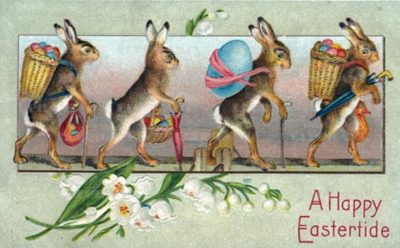 Rabbits W/ Easter Eggs - Greeting Card