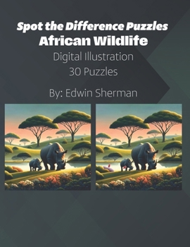 Spot the Difference Puzzle, African wildlife: 30 Puzzles, Digital Illustration