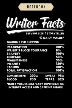 Paperback Notebook: Writer facts t writing gifts for writers journal-6x9(100 pages)Blank Lined Journal For kids, student, school, women, g Book