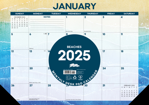 Calendar Beaches 2025 17 X 12 Small Monthly Deskpad Book