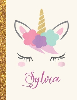 Sylvia: Sylvia Unicorn Personalized Black Paper SketchBook for Girls and Kids to Drawing and Sketching Doodle Taking Note Marble Size 8.5 x 11