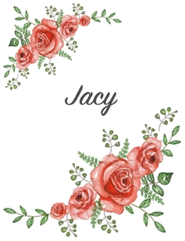 Jacy: Personalized Composition Notebook – Vintage Floral Pattern (Red Rose Blooms). College Ruled (Lined) Journal for School Notes, Diary, Journaling. Flowers Watercolor Art with Your Name