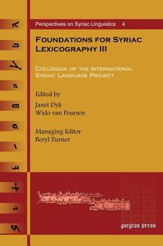 Hardcover Foundations for Syriac Lexicography III Book