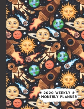 Paperback 2020 Weekly & Monthly Planner: Retro Rocketship Outer Space Themed Calendar & Journal Book