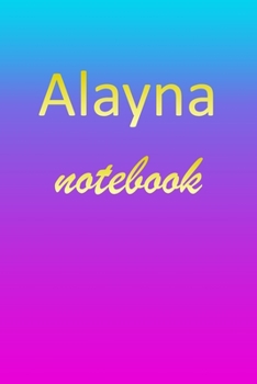 Alayna: Blank Notebook | Wide Ruled Lined Paper Notepad | Writing Pad Practice Journal | Custom Personalized First Name Initial A Blue Purple Gold  | ... Homeschool & University Organizer Daybook