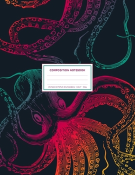 Vintage Octopus 90's Rainbow : Ocean Sea Life Octopus Notebook College Ruled 8. 5x11 LARGE 100 Lined Pages