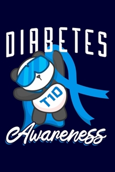 T1D Diabetes Awareness: Cute Panda Lined Journal Notebook for Type 1 Diabetes Awareness Month Light Blue White Ribbon Juvenile Diabetic Gift Kids