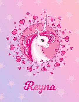Paperback Reyna: Unicorn Large Blank Primary Sketchbook Paper - Pink Purple Magical Horse Personalized Letter R Initial Custom First Na Book