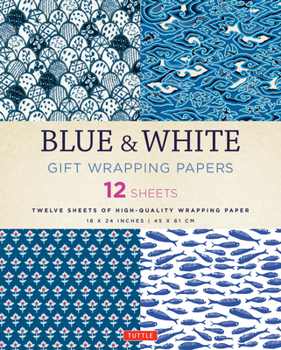 Misc. Blue & White Gift Wrapping Papers - 12 Sheets: 18 X 24 Inch (45 X 61 CM) Wrapping Paper Book