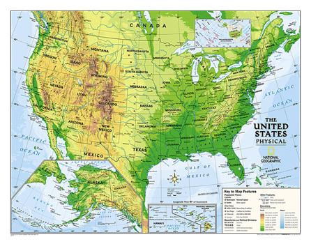 Map National Geographic Kids Physical USA Education: Grades 4 - 12 Wall Map - Laminated (51 x 40 in) (National Geographic Reference Map) Book
