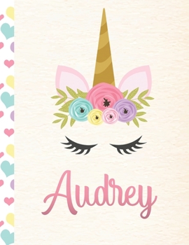 Paperback Audrey: Personalized Unicorn Primary Handwriting Notebook For Girls With Pink Name - Dotted Midline Handwriting Practice Paper Book