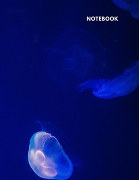 Notebook: Lined Journal Notebook - Neon Blue Jellyfish - Under The Sea - 120 pages - Large (8.5 x 11 inches) - College Ruled