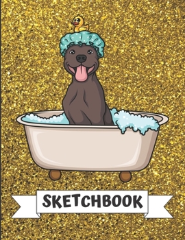 Sketchbook: Funny Puppy Dog in Bath Tub Cover Design with Glitter Printed Notebook and Journal. Perfect Doodling, Sketching and Writing Book for Kids and Adult of All Ages.