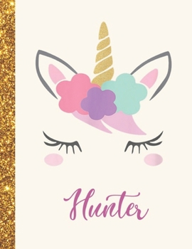 Hunter: Hunter Unicorn Personalized Black Paper SketchBook for Girls and Kids to Drawing and Sketching Doodle Taking Note Marble Size 8.5 x 11