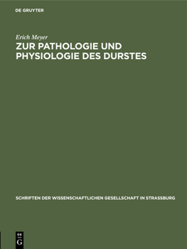 Hardcover Zur Pathologie Und Physiologie Des Durstes [German] Book