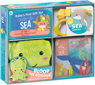 Hardcover Baby's First Gift Set Under the Sea: Soft Baby Wash Mitt for Toddlers 1-3, Stroller Book, Waterproof Bath Books - Best Newborn Baby Gifts Book