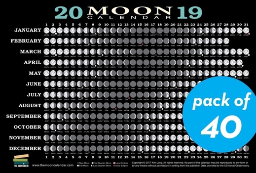 2019 Moon Calendar Card (40 pack): Lunar Phases, Eclipses, and More!