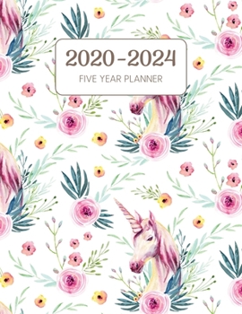 2020-2024 Five Year Planner: Monthly Agenda & Schedule with US Holidays - 60 Months or 5 Years - Pink Unicorn And Flowers (Appointment Diary With Todo List & Notes)