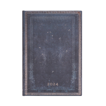 Calendar Paperblanks 2024 Inkblot Old Leather Collection 12-Month MIDI Horizontal Elastic Band Closure 160 Pg 100 GSM Book
